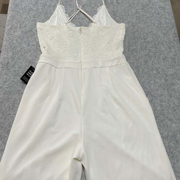 EXPRESS White Lace Bodice Spaghetti Strap Jumpsuit Womens M Formal Bridal Party - Picture 4 of 15